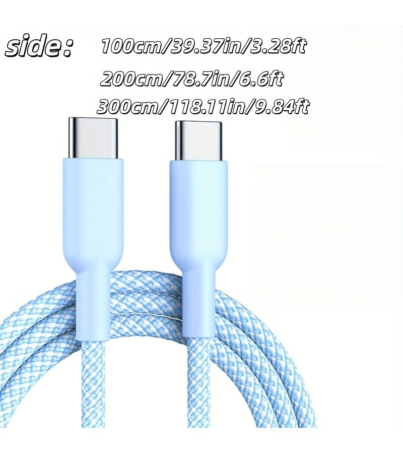 بلو 300 سم كابل شحن سريع ثنائي النوع C بقدرة 60 واط من نوع PD، سلك بيانات USB-C إلى USB-C لهواتف هواوي وسامسونج وشياومي - Image 2