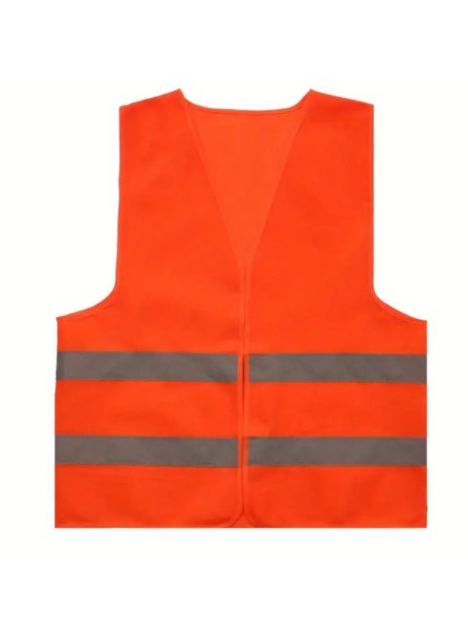 High Visibility Reflective Safety Vest Work Waistcoat, Reflective Tape strips Road Costruction Orange Color Safety Use Vests(L)