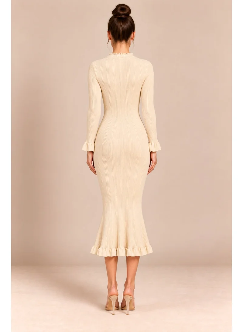 2تريندي فستان نسائي بيج ميدي بقصة ضيقة وأكمام طويلة وطرف سفلي مموج