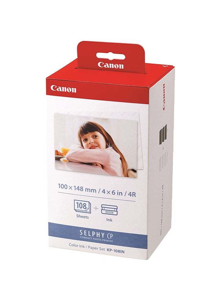 Canon Canon KP-108IN Color Ink Paper Set for Canon Selphy CP910/CP810 Photo Printer, 108 Sheets, White  - Image 1