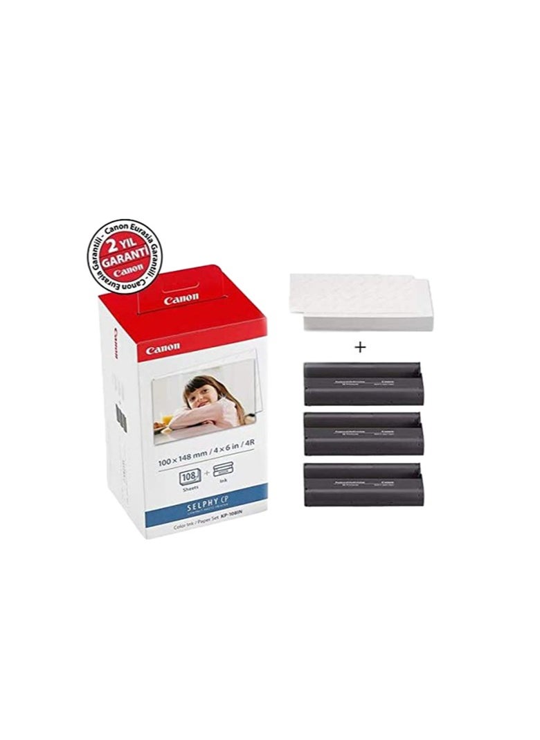 Canon Canon KP-108IN Color Ink Paper Set for Canon Selphy CP910/CP810 Photo Printer, 108 Sheets, White  - Image 2