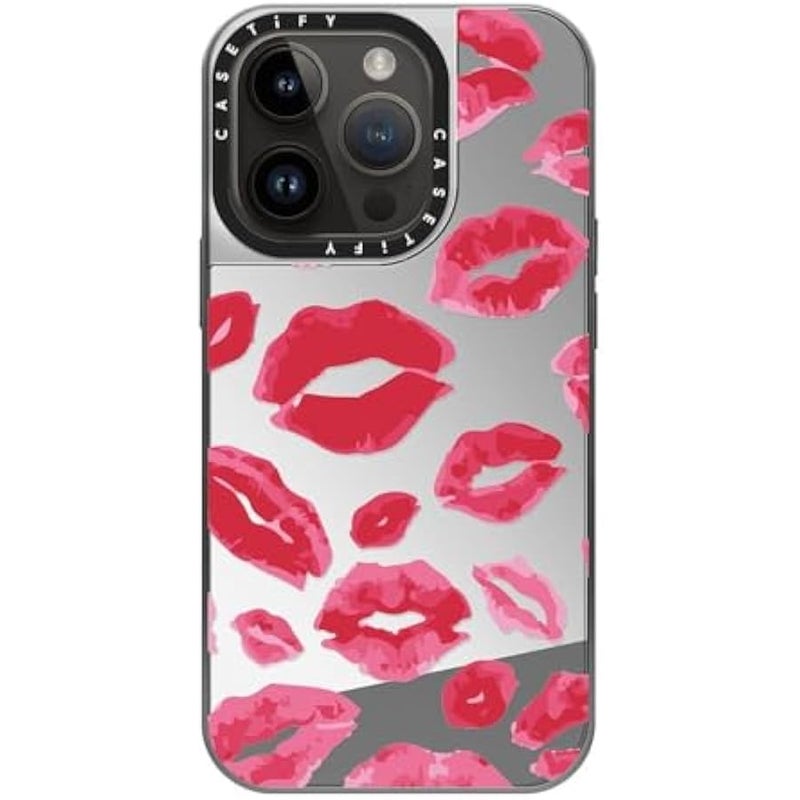 Casetify Mirror Case for iPhone 14 Pro Compatible with Magsafe - Lipstick Kisses - Silver on Silver - Image 3