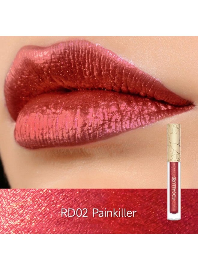 FOCALLURE Metallic Liquid Lipstick,Non Stick Cup Lip Gloss,High Impact Lip Color With Transfer-Proof Wear,Long Lasting & Waterproof Lipstick Makeup For Women,Rd02 Painkiller - Image 1