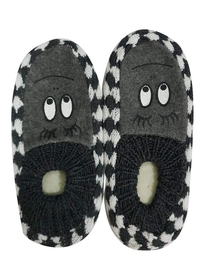 Malvina Kids Cute Eye Look Little Boy and Girl Multicolour Warm Winter Slipper Socks, Knitted Booties Slipper Indoor Socks with Soft Rubber Sole (Grey,Pack of 01)-(2-3 Years) - Image 1