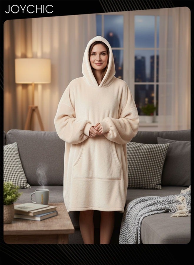 Joychic Solid Color Women Autumn and Winter Flannel Thickened Cold-proof Warm Hooded Pajamas Long-sleeved Comfortable Sleep Robe with Front Pockets One Size - Image 1