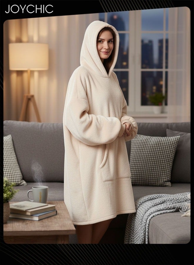 Joychic Solid Color Women Autumn and Winter Flannel Thickened Cold-proof Warm Hooded Pajamas Long-sleeved Comfortable Sleep Robe with Front Pockets One Size - Image 2