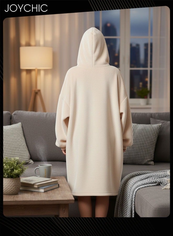 Joychic Solid Color Women Autumn and Winter Flannel Thickened Cold-proof Warm Hooded Pajamas Long-sleeved Comfortable Sleep Robe with Front Pockets One Size - Image 3