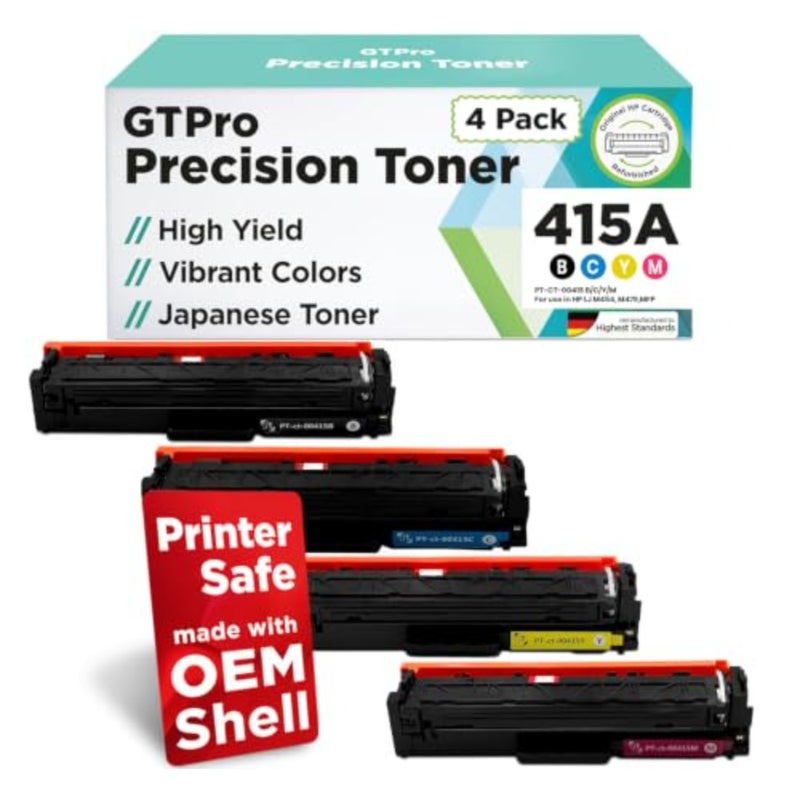 حبر طابعة ليزر GTPro 415A متوافق مع 415A W2030A - متوافق مع 415A Toner Laserjet Pro Printer MFP Series CLJ M454 M479MFP أسود سماوي أصفر أرجواني حزمة من 4 - Image 1