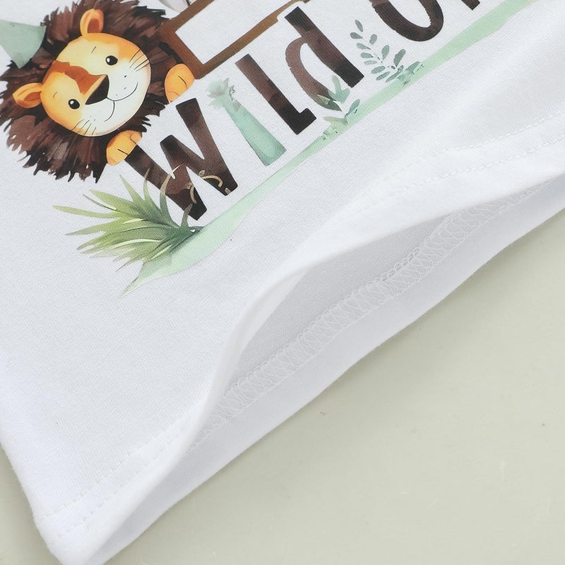 Pudcoco Infant Baby Boys Girls First Birthday Outfit 1st Birthday T-Shirt Wild One Safari Zoo Jungle Animals Shirt (White Brown, 12-18 Months) - Image 4