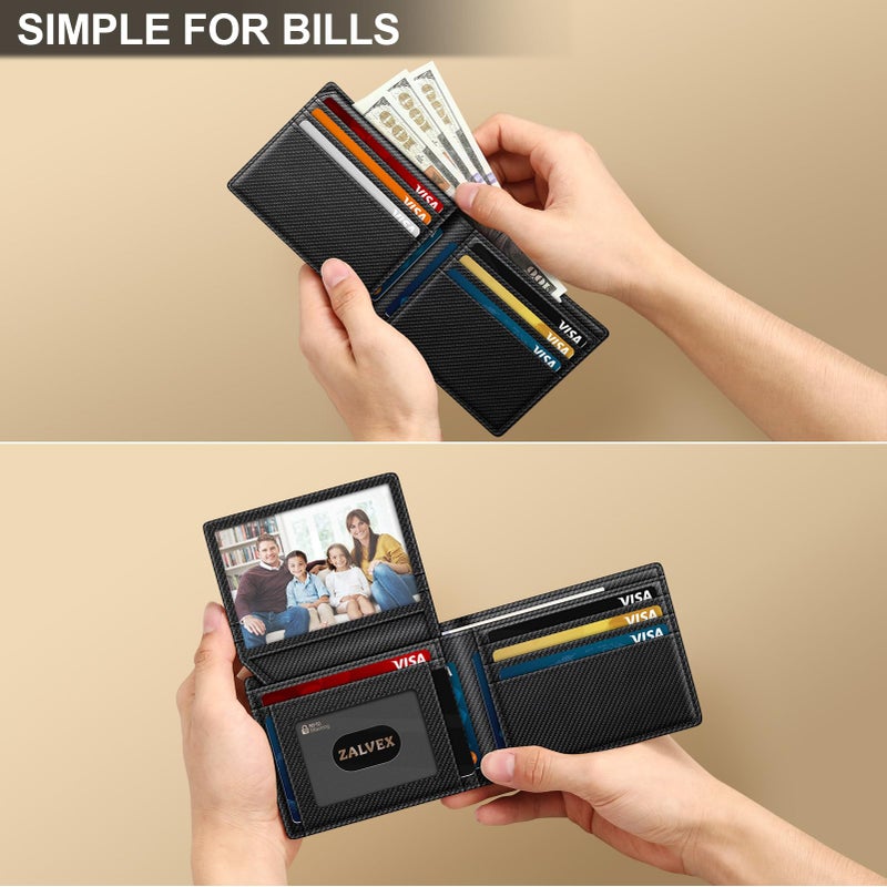 ZALVEX Wallet for Men Slim RFID Blocking Leather Credit Card Holder Wallet for 14 Cards, Bifold Minimalist Thin Wallet with 2 ID Windows & Cash Slot, Front Pockt Carteras Para Hombres, Birthday Gifts for Men - Image 3