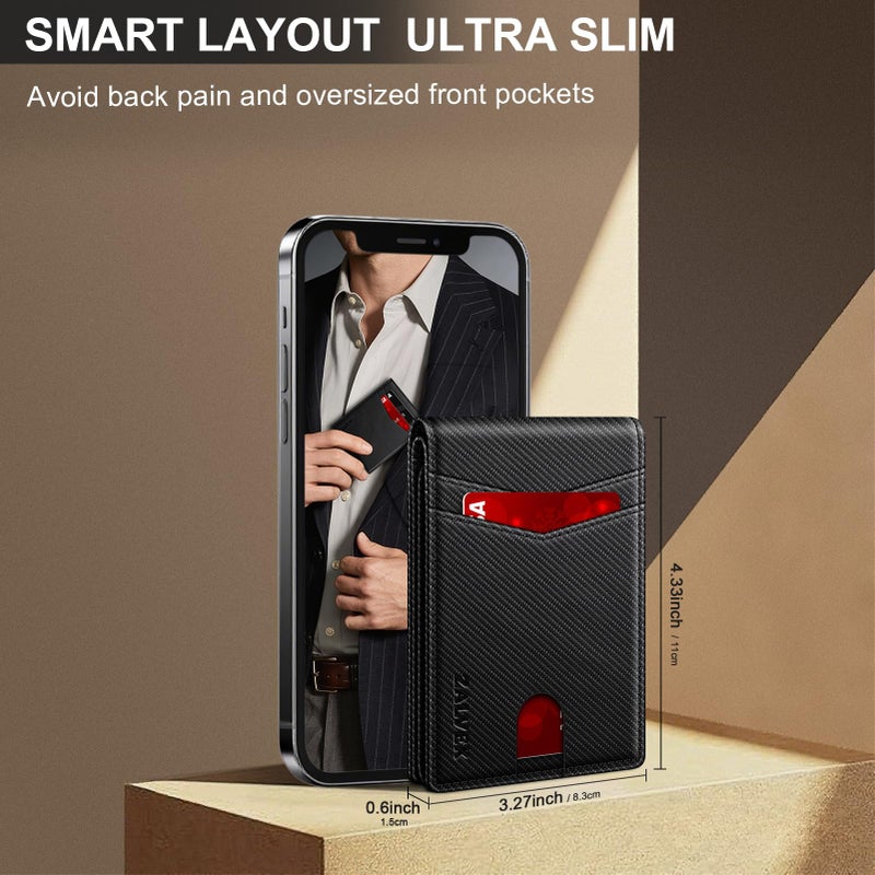 ZALVEX Wallet for Men Slim RFID Blocking Leather Credit Card Holder Wallet for 14 Cards, Bifold Minimalist Thin Wallet with 2 ID Windows & Cash Slot, Front Pockt Carteras Para Hombres, Birthday Gifts for Men - Image 5
