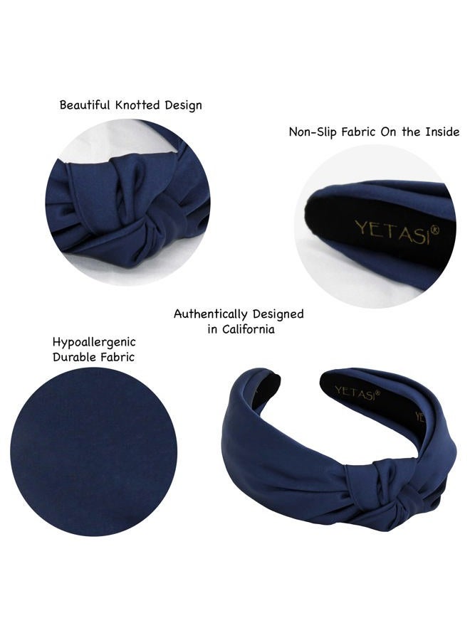 YETASI Headbands for Women Navy Blue Satin Unique Knotted Headband, Silk Quality Fabric, Non-Slip & Adjustable. Top Knot Head band Fashion Designer - Image 4
