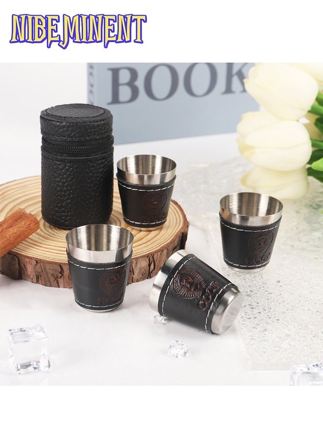 NIBEMINENT 4 Pcs/Set 2.37 Oz Stainless Steel Camping Cup - Durable Outdoor Travel Cup, Suitable for Water, with Tote Bag  - Image 1