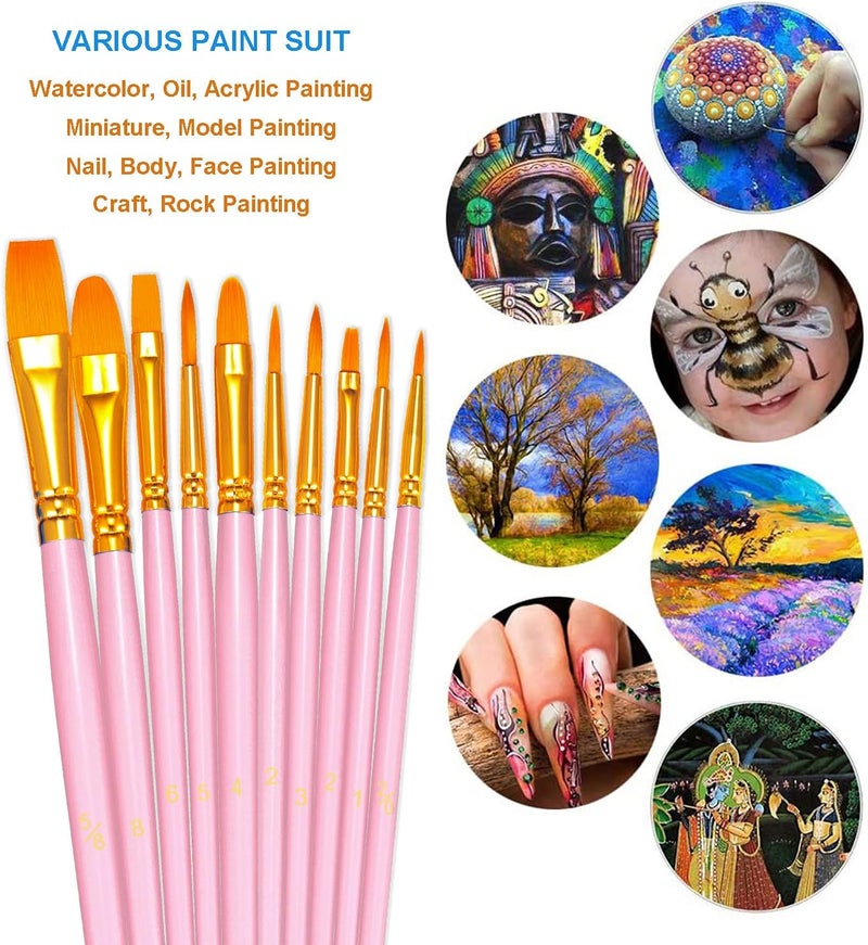 BOSOBO Paint Brush Set 2pcs 20pcs Nylon Acrylic Paint Brushes with Round Pointed Tip for Watercolor, Acrylic Oil, Facial Nail Art, Miniature Details - Image 3