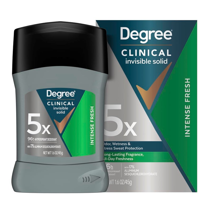 Degree Clinical Strength Antiperspirant Deodorant for Men 96Hour Sweat and Odor Protection Intense Fresh Invisible Solid 5x Types of Sweat - Image 3