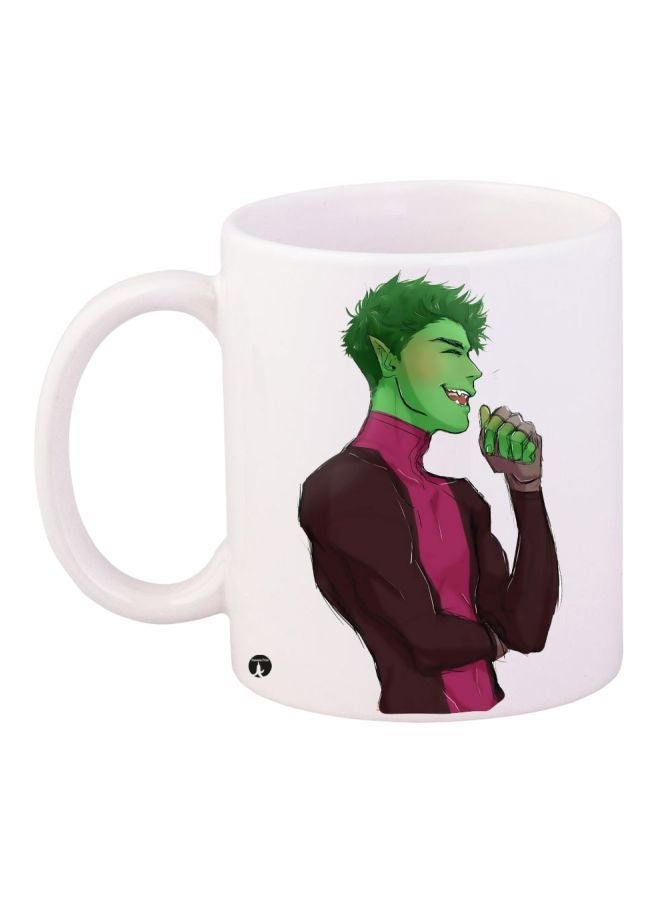 Cartoon Printed Coffee Mug White/Green/Pink 11ounce