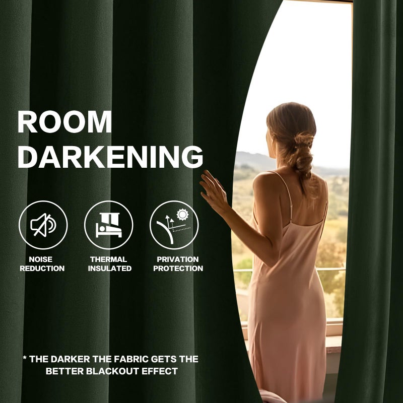AUSSPVOCT Olive Green Velvet Curtains 90 Inches Long, Room Darkening Thermal Insulated Drapes for Bedroom Living Room, Back Tab & Rod Pocket Soft Luxury Sound Reducing Curtains, 52 x 90, 2 Panels - Image 5