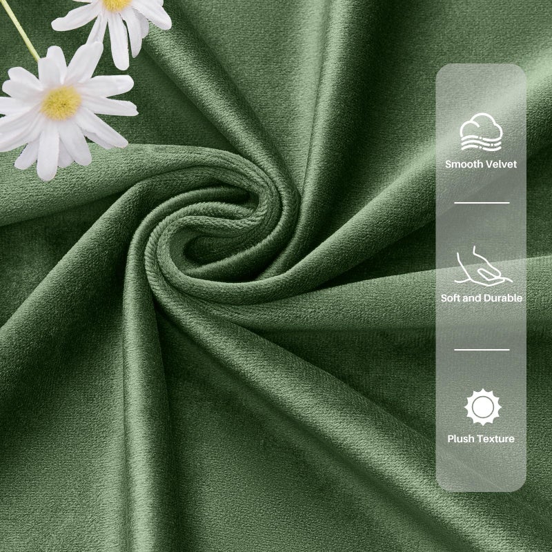 AUSSPVOCT Olive Green Velvet Curtains 90 Inches Long, Room Darkening Thermal Insulated Drapes for Bedroom Living Room, Back Tab & Rod Pocket Soft Luxury Sound Reducing Curtains, 52 x 90, 2 Panels - Image 4