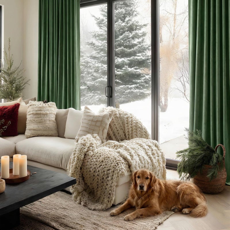 AUSSPVOCT Olive Green Velvet Curtains 90 Inches Long, Room Darkening Thermal Insulated Drapes for Bedroom Living Room, Back Tab & Rod Pocket Soft Luxury Sound Reducing Curtains, 52 x 90, 2 Panels - Image 2