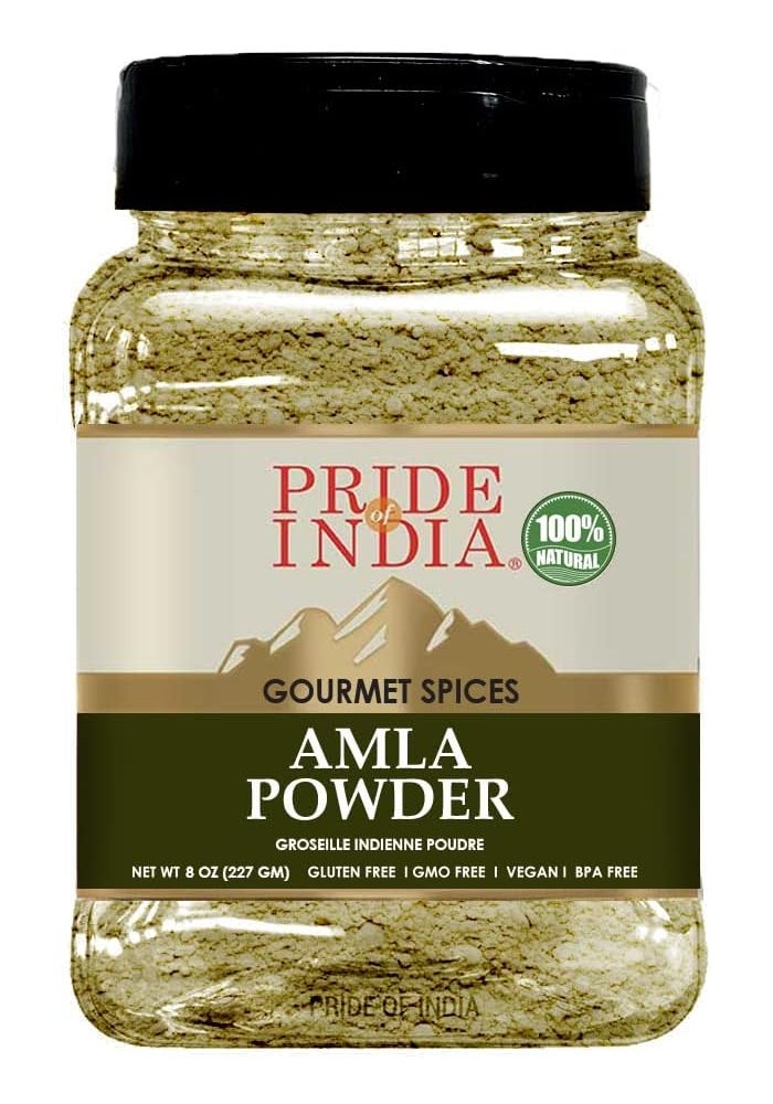 Pride of India - Amla Powder - Gourmet Spice - Tangy & Savory - Pure Indian Gooseberry Ground - Antioxidant Rich - GMO/Gluten Free - Easy to Use - 7 oz. Medium Dual Sifter Jar - Image 1