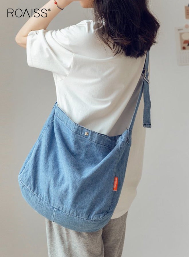 roaiss Women Casual Single-Shoulder Crossbody Bag Denim Student Ba Oversized Lazy Style with Large Capacity - Image 1