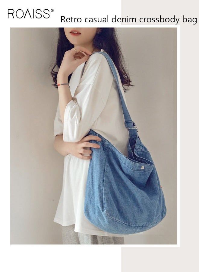 roaiss Women Casual Single-Shoulder Crossbody Bag Denim Student Ba Oversized Lazy Style with Large Capacity - Image 4