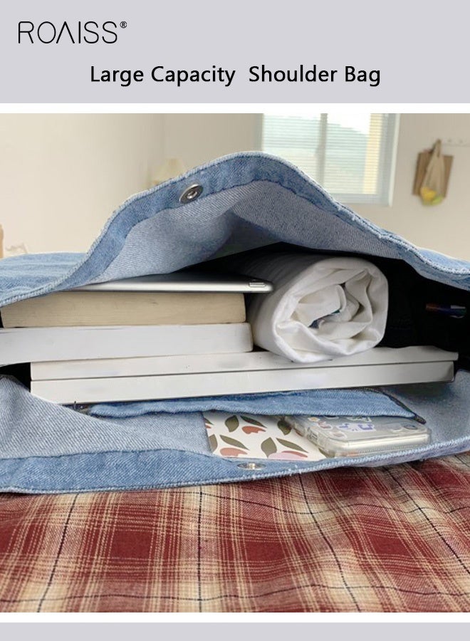 roaiss Women Casual Single-Shoulder Crossbody Bag Denim Student Ba Oversized Lazy Style with Large Capacity - Image 2