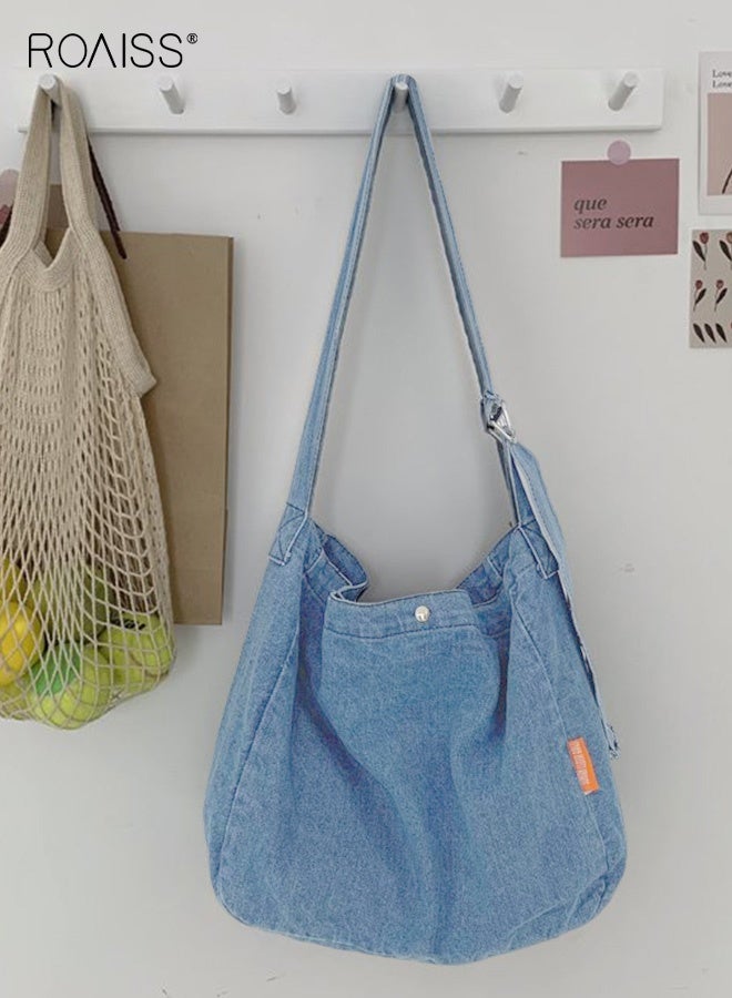 roaiss Women Casual Single-Shoulder Crossbody Bag Denim Student Ba Oversized Lazy Style with Large Capacity - Image 3