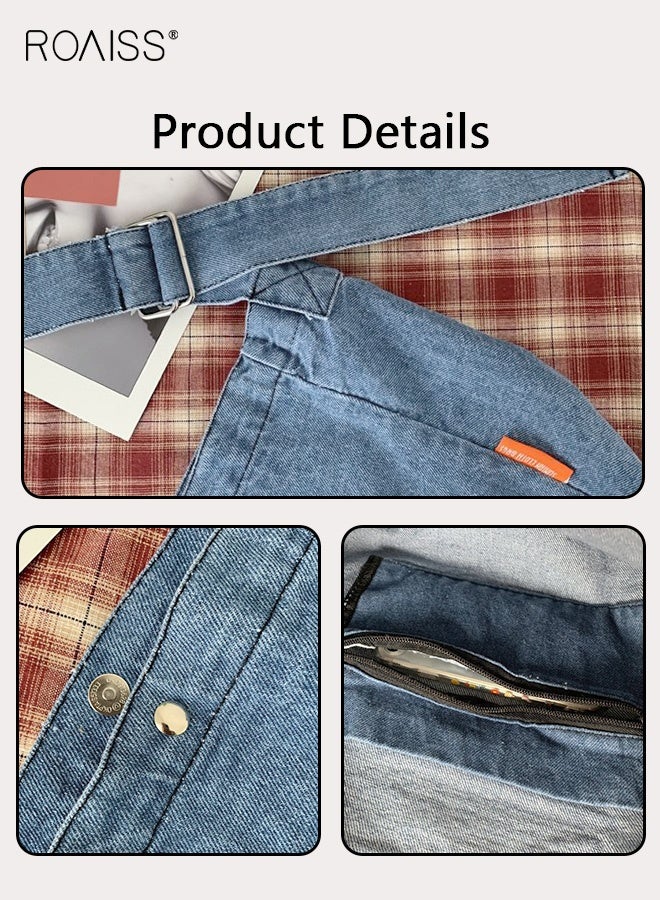 roaiss Women Casual Single-Shoulder Crossbody Bag Denim Student Ba Oversized Lazy Style with Large Capacity - Image 5