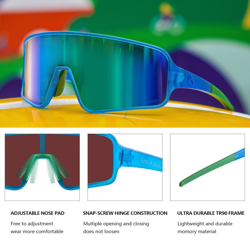 MAXJULI Youth Kids Polarized Sunglasses for Boys and Girls,Windproof Outdoor Baseball Sports Cycling UV400 Protection Sun Glasses 7705(Blue/Green) - Image 5