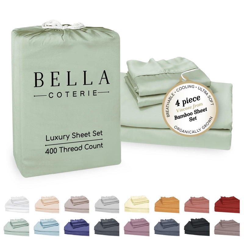 BC BELLA COTERIE Bella Coterie Luxury Bamboo Viscose Queen Size Sheet Set | 100% Organically Grown | Ultra Soft | Cooling for Hot Sleepers | 18" Deep Pocket [Sea Glass] - Image 1