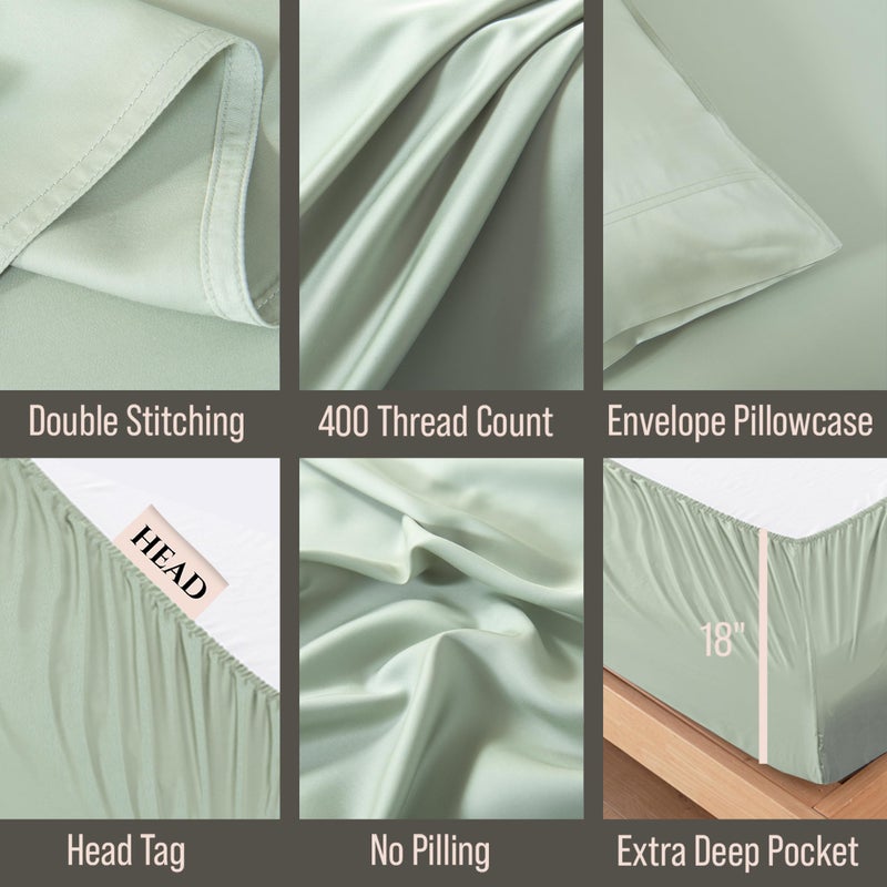 BC BELLA COTERIE Bella Coterie Luxury Bamboo Viscose Queen Size Sheet Set | 100% Organically Grown | Ultra Soft | Cooling for Hot Sleepers | 18" Deep Pocket [Sea Glass] - Image 3