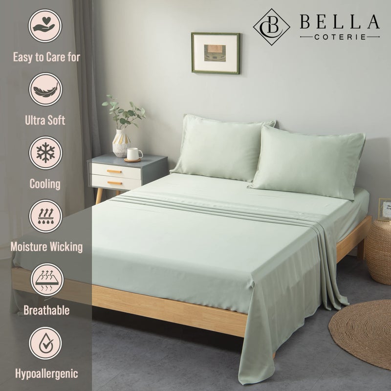 BC BELLA COTERIE Bella Coterie Luxury Bamboo Viscose Queen Size Sheet Set | 100% Organically Grown | Ultra Soft | Cooling for Hot Sleepers | 18" Deep Pocket [Sea Glass] - Image 2