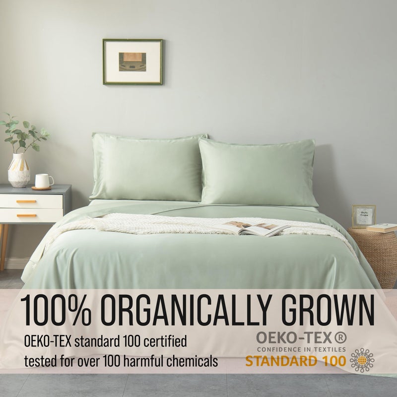 BC BELLA COTERIE Bella Coterie Luxury Bamboo Viscose Queen Size Sheet Set | 100% Organically Grown | Ultra Soft | Cooling for Hot Sleepers | 18" Deep Pocket [Sea Glass] - Image 4