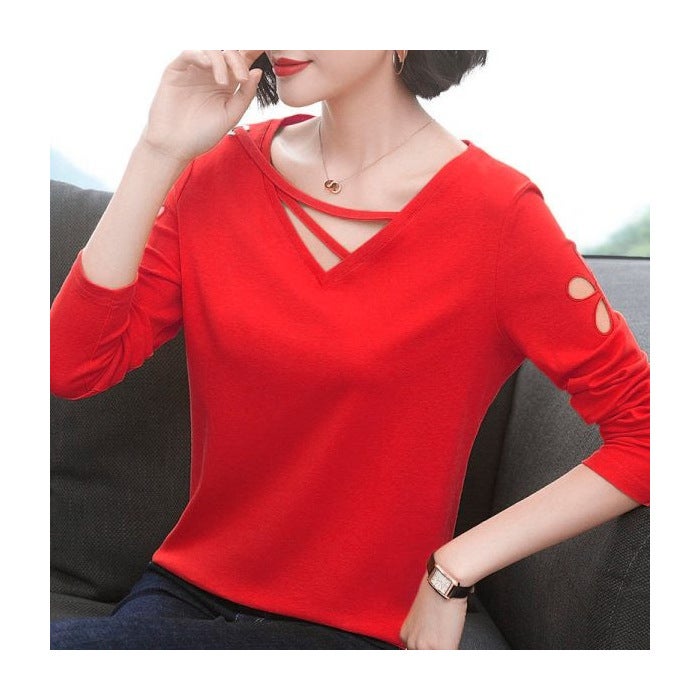 136# Plus Size Long Sleeve T-Shirt Women'S Korean Chubby Girl Loose Belly Covering Age-Reducing Women'S Top - Image 1