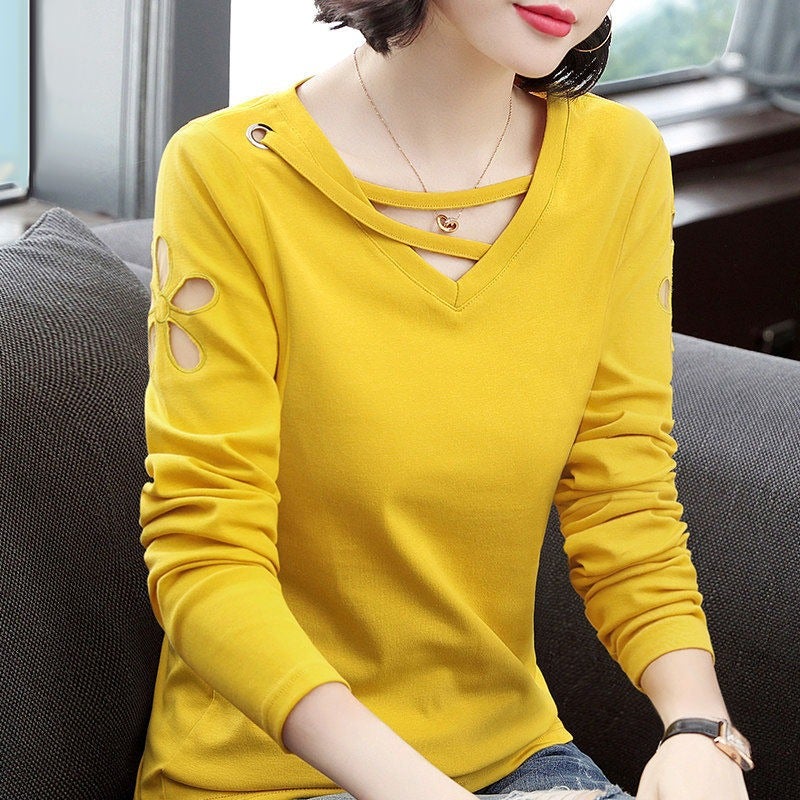 136# Plus Size Long Sleeve T-Shirt Women'S Korean Chubby Girl Loose Belly Covering Age-Reducing Women'S Top - Image 5