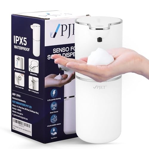 PJET Automatic Hand Wash Dispensers | 350ml Plastic Sensor White Soap Dispenser for Wash Basin | USB Rechargeable for Bathroom, Kitchen & Office - Image 1