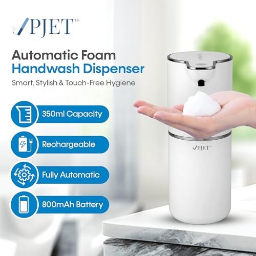 PJET Automatic Hand Wash Dispensers | 350ml Plastic Sensor White Soap Dispenser for Wash Basin | USB Rechargeable for Bathroom, Kitchen & Office - Image 2