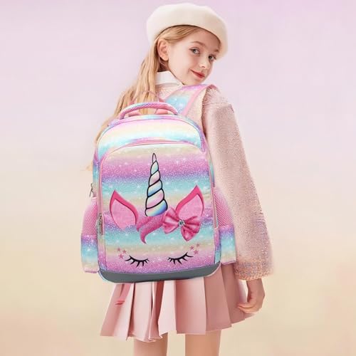 JIANYA Kids Backpack for School, Girls Unicorn Backpack with Lunch Box Preschool Kindergarten Bookbag with Chest Strap - Image 2