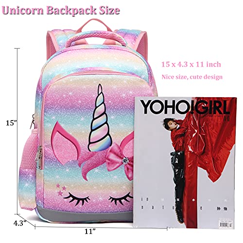 JIANYA Kids Backpack for School, Girls Unicorn Backpack with Lunch Box Preschool Kindergarten Bookbag with Chest Strap - Image 5