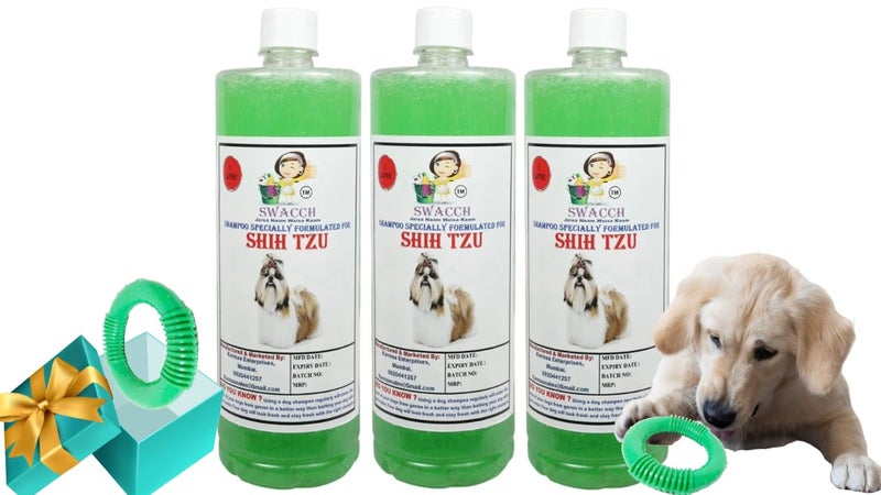 swacch Shampoo | Puppy Safe Shampoo | PH Balanced | Shih Tzu Dog Shampoo 1 Litre Pack of 3 Neem Alovera + | O PVC Ring Rubber Chew Toy | Teething Chew Toy I Dental Teething I Durable I Combo Pack - Image 1