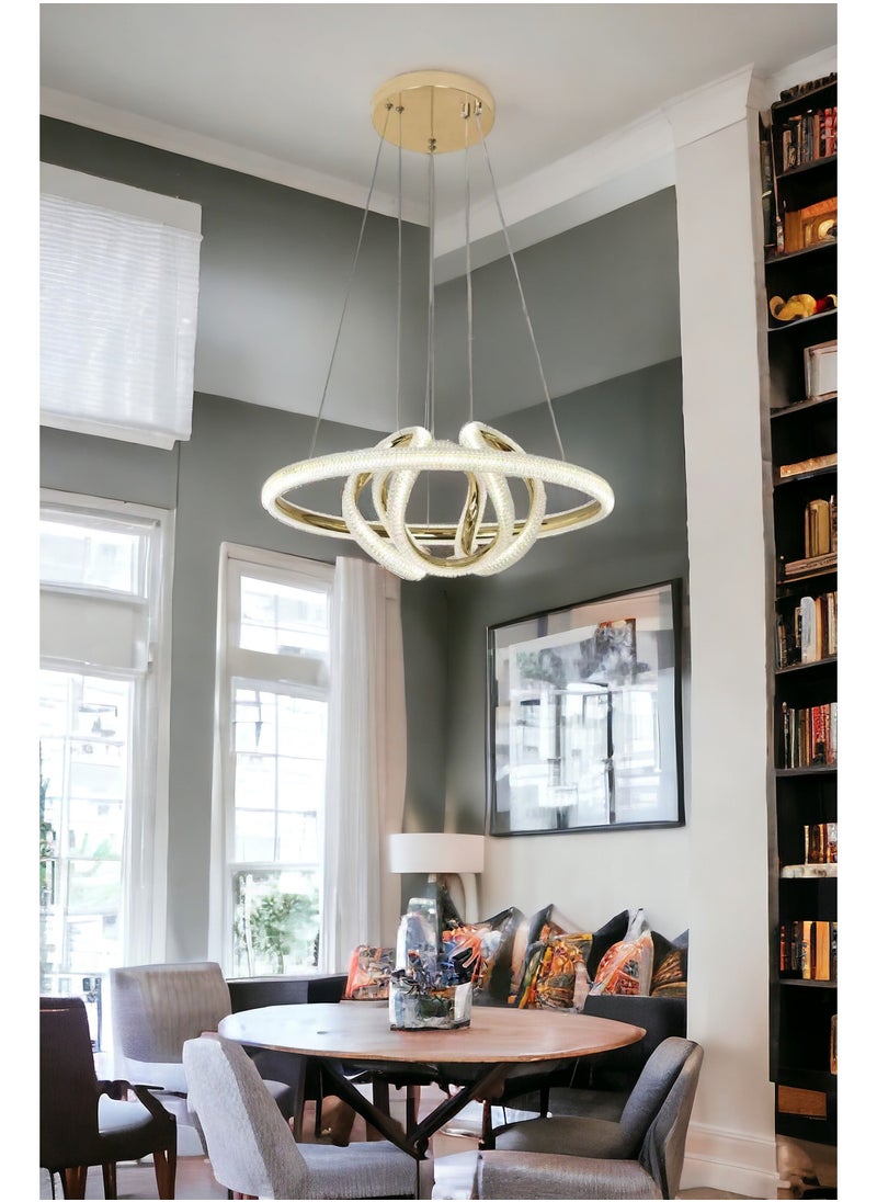 Visionary Home Using Adjustable Three Colour LED Chandelier (Warm/Cool/ Neutral Light) , Golden Body Unique Shape Pendant Light for Living Room, Lobby, Study Room, Kitchen, Bedroom, Dining Room, Cafe  - Image 2