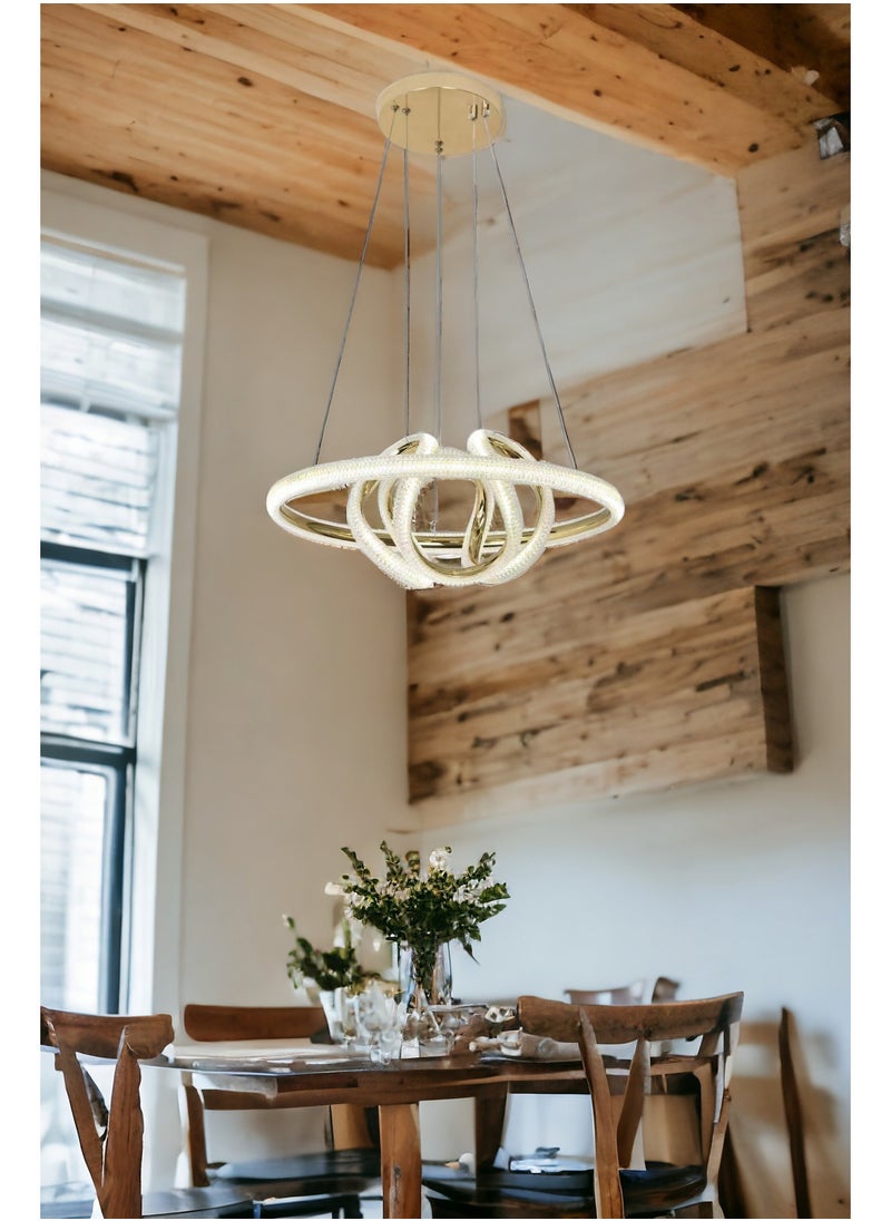 Visionary Home Using Adjustable Three Colour LED Chandelier (Warm/Cool/ Neutral Light) , Golden Body Unique Shape Pendant Light for Living Room, Lobby, Study Room, Kitchen, Bedroom, Dining Room, Cafe  - Image 3