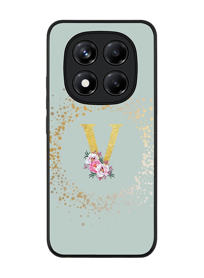Stylizedd For Xiaomi Redmi Note 14 Pro 5G / X7 5G Case,Slim fit Camera Protection, Shockproof Thin Phone cover  - Custom Monogram Floral - V  (Light Grey ) - Image 1