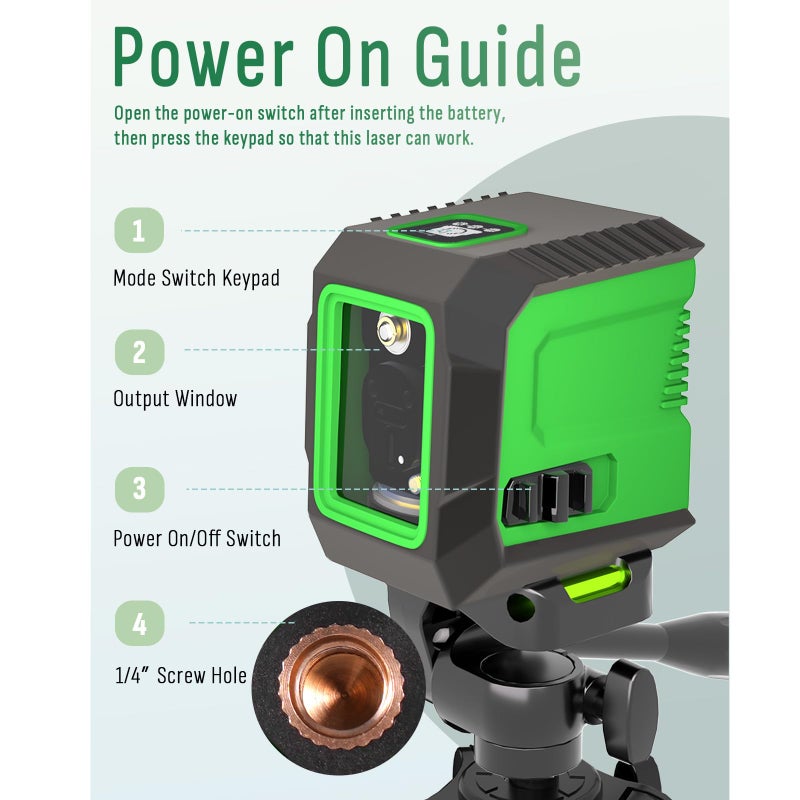 Lusweimi Laser Level with 50â€ Tripod, 360Â° Self Leveling Cross Line Laser Level, Green Beam Horizontal and Vertical Line Leveler Tool for Hanging Pictures, Home Renovation with 4 AA Batteries & Carry Pouch - Image 3