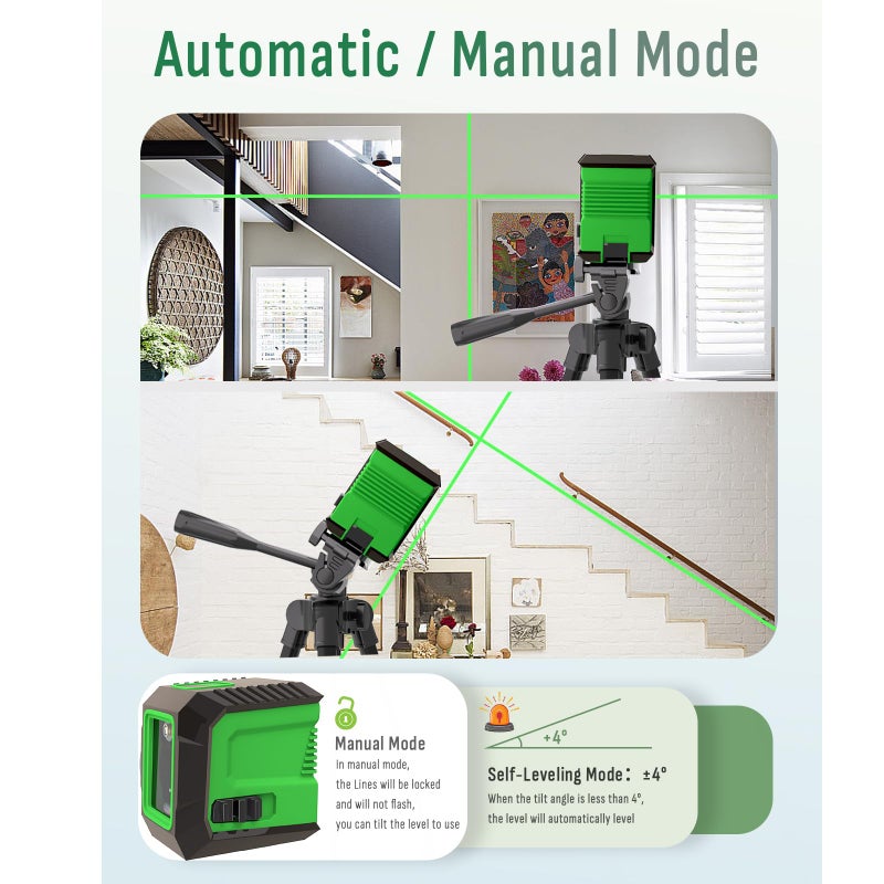 Lusweimi Laser Level with 50â€ Tripod, 360Â° Self Leveling Cross Line Laser Level, Green Beam Horizontal and Vertical Line Leveler Tool for Hanging Pictures, Home Renovation with 4 AA Batteries & Carry Pouch - Image 2