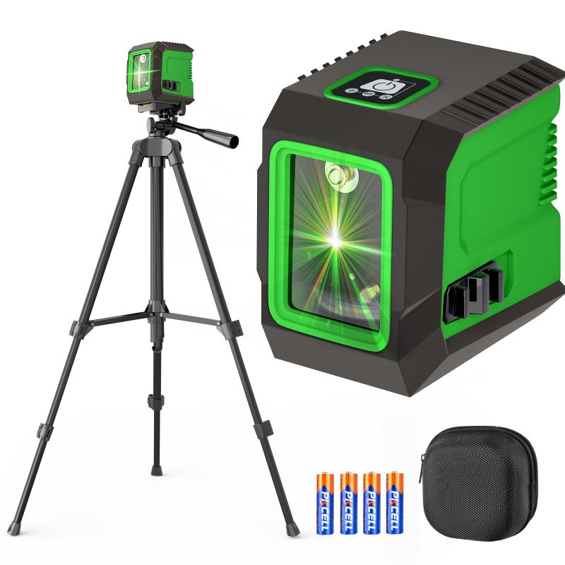 Lusweimi Laser Level with 50â€ Tripod, 360Â° Self Leveling Cross Line Laser Level, Green Beam Horizontal and Vertical Line Leveler Tool for Hanging Pictures, Home Renovation with 4 AA Batteries & Carry Pouch - Image 1
