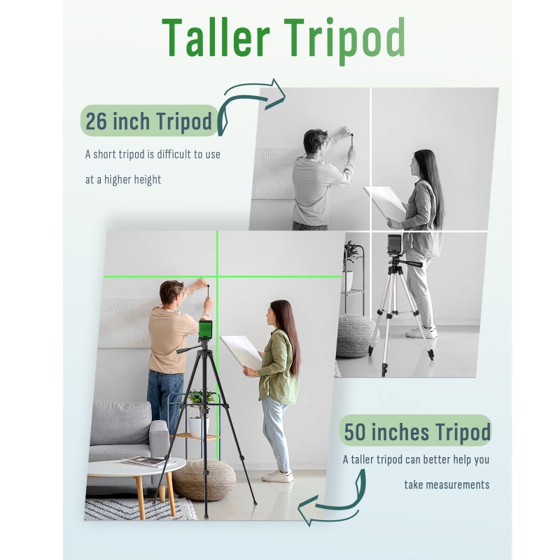 Lusweimi Laser Level with 50â€ Tripod, 360Â° Self Leveling Cross Line Laser Level, Green Beam Horizontal and Vertical Line Leveler Tool for Hanging Pictures, Home Renovation with 4 AA Batteries & Carry Pouch - Image 5