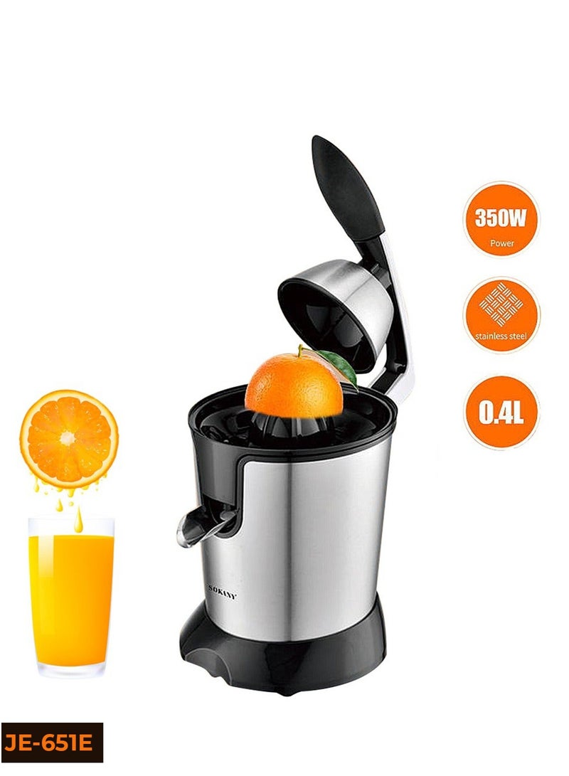 سوكاني عصارة حمضيات كهربائية بقدرة 350 وات من الفولاذ المقاوم للصدأ عصارة برتقال فواكه طازجة مضغوطة لعصر البرتقال والليمون وعصائر الليمون JE-651E باللون الأسود - Image 4