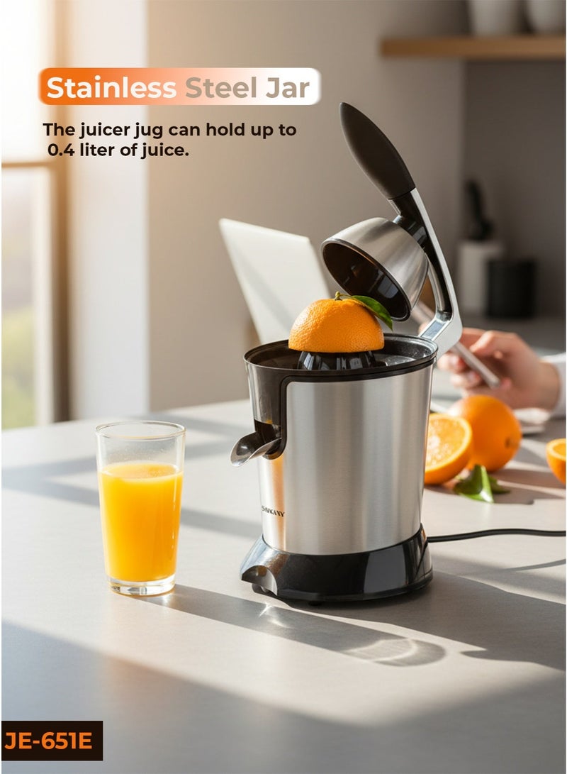 سوكاني عصارة حمضيات كهربائية بقدرة 350 وات من الفولاذ المقاوم للصدأ عصارة برتقال فواكه طازجة مضغوطة لعصر البرتقال والليمون وعصائر الليمون JE-651E باللون الأسود - Image 1